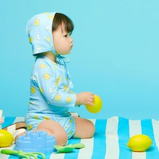 babyan 檸檬印花泳衣組 上衣+內褲式尿布 12-15kg組