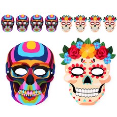 indigoshop 彩繪骷髏面具 5p + 墨西哥骷髏面具 5p 套組, 混色, 1套