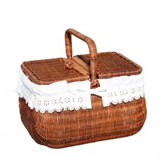 蕾絲野餐籃 中 28 x 27 x 41 cm B803 + 罩布, 棕色, 1套