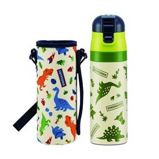 Skater 彈蓋式不銹鋼水壺 附水壺袋, 綠色恐龍款, 470ml, 1個