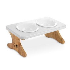 Let'Y 優質木製寵物餐桌狗餐具 2 + 小型犬瓷餐具套裝, 白色的, 1套