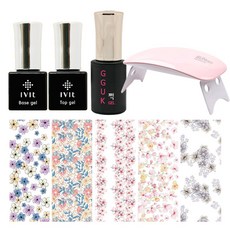 IVIt 極客凝膠美甲E套組, Geek Gel 6ml + Base Gel 5ml + NON Top Gel 5ml + SUN Mini 6W Gel Lamp + Triple Film Art Paper 5p, 1套