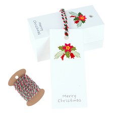 淺綠櫻桃聖誕方形吊牌 70入 + 紅綠繩 10m 套組, 聖誕紅, 1套
