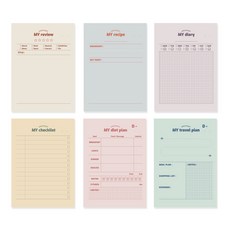 walgadaks My Assistant迷你筆記本 6入, My Review+My Recipe+My Diary+My Checklist+My Diet Plan+My Travel Plan, 1組