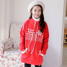 JACKID 童款印花高領毛邊抓絨口袋長版長袖上衣