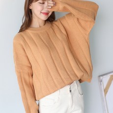 빼빼 여성용 골지 라운드넥 니트티셔츠