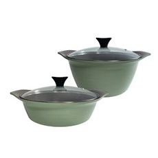 LIVING ON basico素色陶瓷不沾鍋具組 2入組, 混色, 雙耳鍋24cm+燉鍋24cm