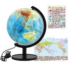 SEOJEONGLOBE LED發光地球儀 SJ-320-EL1 + 世界地圖 + 國旗貼紙 + 3種附錄, 混合顏色
