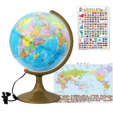 SEOJEONGLOBE LED地球儀 SJ-320-HL + 世界地圖 + 國旗貼紙 + 3種附錄, 混合顏色