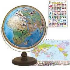 SEOJEONGLOBE 地球儀 SJ-320-HW2 + 世界地圖 + 國旗貼紙 + 3種附錄, 混合顏色