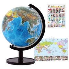 SEOJEONGLOBE 衛星影像地球儀 SJ-260-SE + 世界地圖 + 國旗貼紙, 混合顏色
