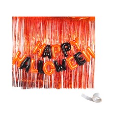 PARTYSHOW 萬聖節快樂字母鋁箔氣球 + 金屬橘色雨絲簾 4入 + 點膠套組, 混合顏色, 1套