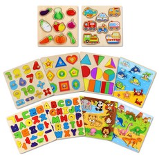 TODOLIBRO 兒童啟蒙木製拼圖10件組, 混色