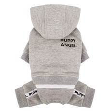 PUPPY ANGEL 基本款標誌膠帶狗連帽拉鍊運動服 OR342, 95灰色
