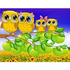 ZEZENEW 金色貓頭鷹與財富蘋果 B1208 鑽石畫, 混合顏色, 1套