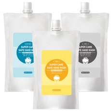 Super Care 洗手乳補充包 檸檬香 450ml+無香 450ml+爽身粉香 450ml, 1組