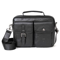 BLUEMOUNT 天然牛皮斜背包 8130, 黑色