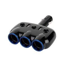3JR 點菸器3孔USB 2埠開關車用充電器, 黑色, JCGR3434AT