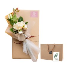 黃玫瑰花筆禮盒, 花朵造型筆+Pepero 4入+留言卡+購物袋, 1組