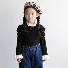 女童款翻領荷葉邊刷毛T恤