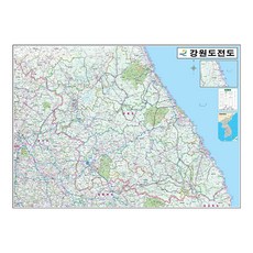 地圖網 江原道全圖 覆膜型 110 x 78 cm + 全國行政道路地圖, 1套