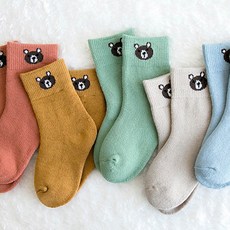 DRESSHOUSE 孩童小熊印花素色短襪 5雙