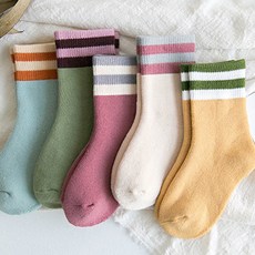 DRESSHOUSE 孩童雙排線條保暖襪 5雙