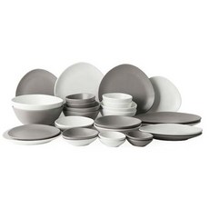 ERATO 4人用碗盤組 30入, 碗 3種 10入+盤子 3種 6入+小碟子 4種 10入+橢圓長盤 2種 4入, 灰色+白色