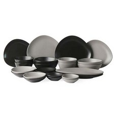 ERATO 4人用碗盤組 24入, 碗 2種 4入+盤子 2種 4入+小碟子 3種 6入+橢圓長盤 2入, 灰色+黑色