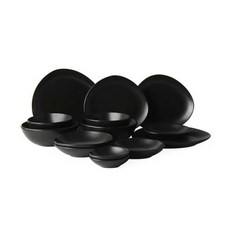 ERATO Pebble 2人碗盤組 14p, 黑色, 碗 2種 4入 + 盤子 2種 4入 + 小菜碟 3種 6入, 14個