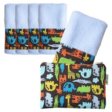 SEMOMS 幼稚園毛巾 5入+收納袋組, 棕色動物款, 1組