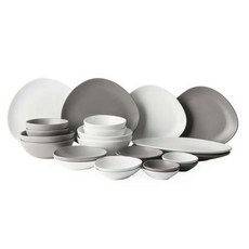 ERATO 4人用碗盤組 24入, 碗 2種 4入+盤子 2種 4入+小碟子 3種 6入+橢圓長盤 2入, 灰色+白色