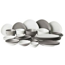ERATO 6人用碗盤組 42入, 白色+灰色, 碗 2種 12入+盤子 3種 8入+小碟子 4種 16入+橢圓長盤 3種 6入, 1組