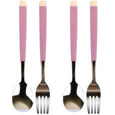 孩童湯匙叉子組, 粉色, 湯匙+叉子, 2組