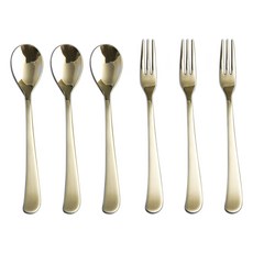 柔和金色茶匙叉子組, 1套, 茶匙 3入 + 叉子 3入