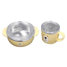 小熊印花不鏽鋼餐具組, 混色, 杯子(含蓋)+碗(含蓋)