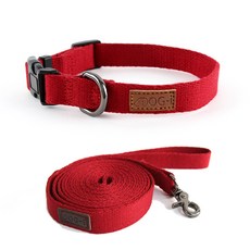 Dog-i 素色狗狗項圈+牽引繩, 紅色的, 1套