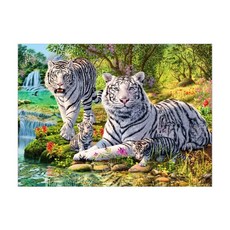 KMELLIE 鑽石畫 60 x 40 cm, 3D 白虎家族2(AB圓形), 1套