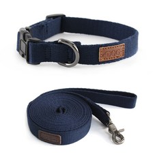 Dog-i 素色狗狗項圈+牽引繩, 海軍, 1套