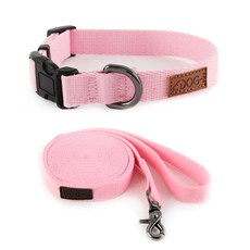Dog-i 素色狗狗項圈+牽引繩, 粉色的, 1套