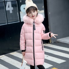 童款毛絨邊連帽聚酯纖維長版保暖鋪棉外套