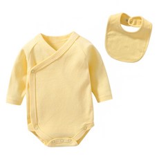 Mom's care 嬰兒素色長袖包屁衣+圍兜