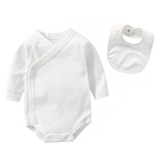 Mom's care 嬰兒素色長袖包屁衣+圍兜