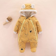 Mom's care 櫻桃圖案連帽拉鍊連身衣