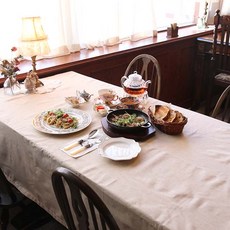 작은꾸밈 린넨 방수 테이블보 식탁보, 베이지, 2인(90 x 130 cm)