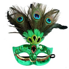 派對孔雀羽毛萬聖節舞會面具, 綠色