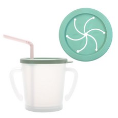 AGAFURA Magic系列雙耳防漏吸管杯+矽膠零食蓋組, 薄荷綠, 300ml, 1組