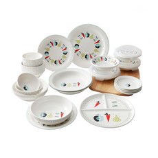 ZEN 4人餐具組 24入, 空氣 4p + 碗 4p + 圓形冷碗 4p + 圓盤 2 種 3p + 圓頂型密閉容器 2 種 4p + 圓形 3 格盤架 + 麵條 2p + 圓形多球架 2p, 混合顏色