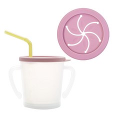 AGAFURA Magic系列雙耳防漏吸管杯+矽膠零食蓋組, 粉色, 300ml, 1組