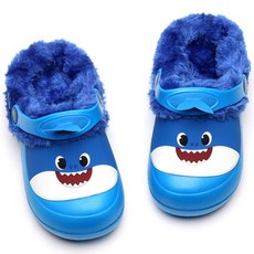 Pinkfong兒童款立體EVA防寒爸爸鯊魚人造毛拖鞋
